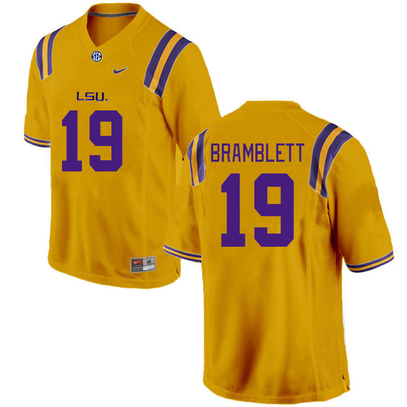 Men #19 Jay Bramblett LSU Tigers College Football Jerseys Stitched-Gold